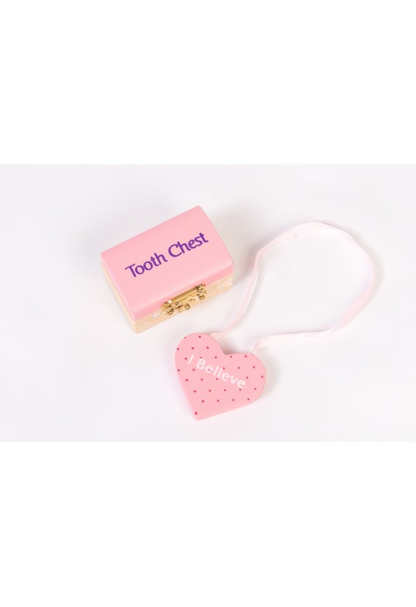 Tooth Fairy Set - Wooden Chest & Please STOP Here Heart Shape Hanger in PINK